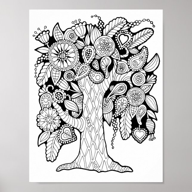 Fantasy Paisley Flower Träd Colour Page Art Poster (Framsidan)