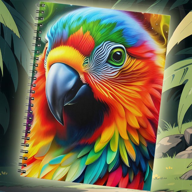 Fantasy Parrot med färgstarka regnbågsfjädrar Anteckningsbok (Skapare uppladdad)