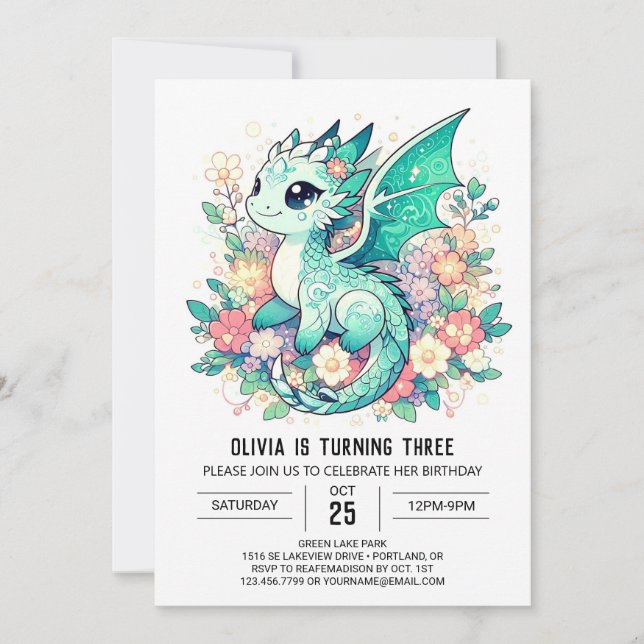Fantasy Pastel Dragon Birthday Inbjudningar (Framsida)