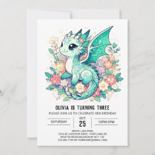 Fantasy Pastel Dragon Birthday Inbjudningar