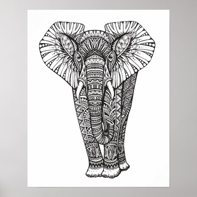Fantasy Patterned Elephant Doodle 2 Poster (Framsidan)