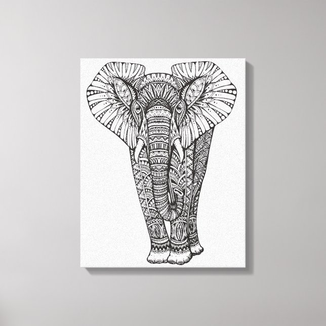 Fantasy Patterned Elephant Doodle 6 Canvastryck (Framsida)
