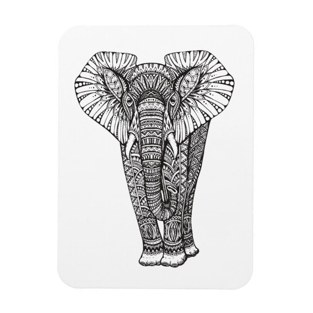 Fantasy Patterned Elephant Doodle Magnet (Vertikal)