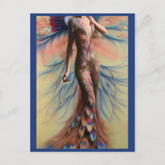 Fantasy Peacock Bröllop Dress Fairytale Bride Post Vykort