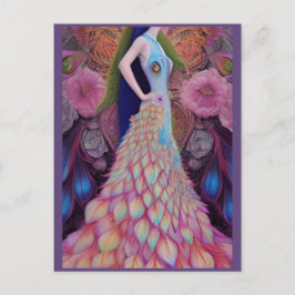 Fantasy Peacock Bröllop Dress Fairytale Bride Post Vykort