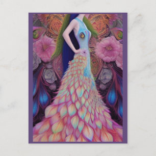 Fantasy Peacock Bröllop Dress Fairytale Bride Post Vykort
