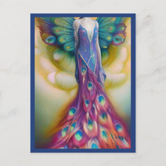 Fantasy Peacock Bröllop Dress Fairytale Forest Vykort