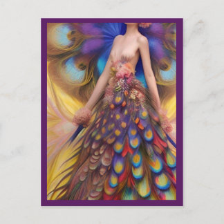Fantasy Peacock Bröllop Dress Fairytale Woodland Vykort