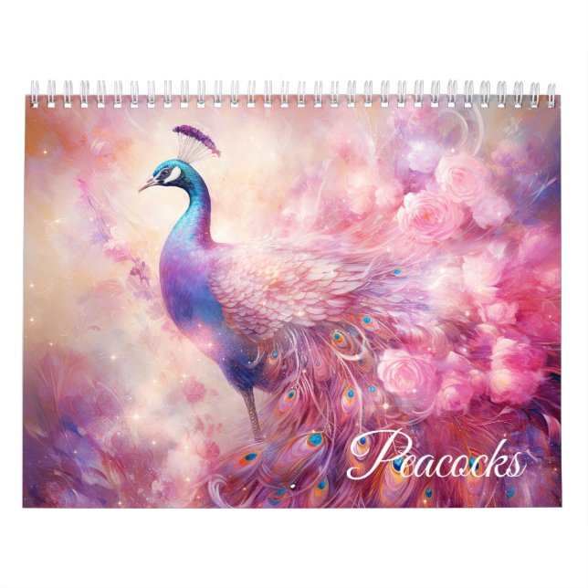 Fantasy Pink Peacocks in Abstract Style Kalender (Omslag)
