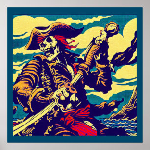 Fantasy Pirat Anime - Woodcut 1 Poster