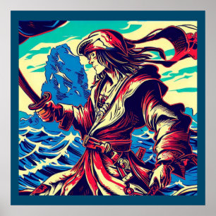 Fantasy Pirat Anime - Woodcut 2 Poster