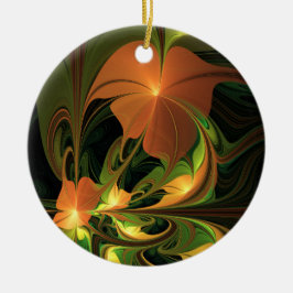Fantasy Plant Abstrakt Grönt Rust Brown Fractal Julgransprydnad Keramik