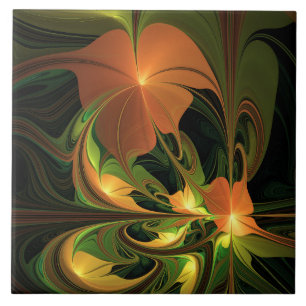Fantasy Plant Abstrakt Grönt Rust Brown Fractal Kakelplatta