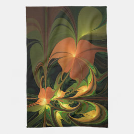 Fantasy Plant Abstrakt Grönt Rust Brown Fractal Kökshandduk