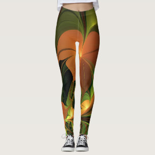 Fantasy Plant Abstrakt Grönt Rust Brown Fractal Leggings