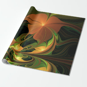 Fantasy Plant Abstrakt Grönt Rust Brown Fractal Presentpapper