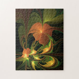 Fantasy Plant Abstrakt Grönt Rust Brown Fractal Pussel
