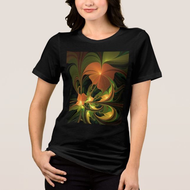 Fantasy Plant Abstrakt Grönt Rust Brown Fractal T Shirt (Framsida)