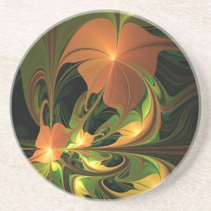 Fantasy Plant Abstrakt Grönt Rust Brown Fractal Underlägg