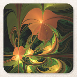 Fantasy Plant Abstrakt Grönt Rust Brown Fractal Underlägg Papper Kvadrat