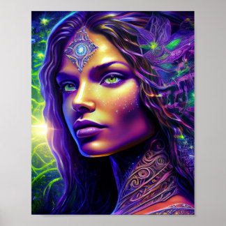 Fantasy porträtt av en kvinna med violett hår poster
