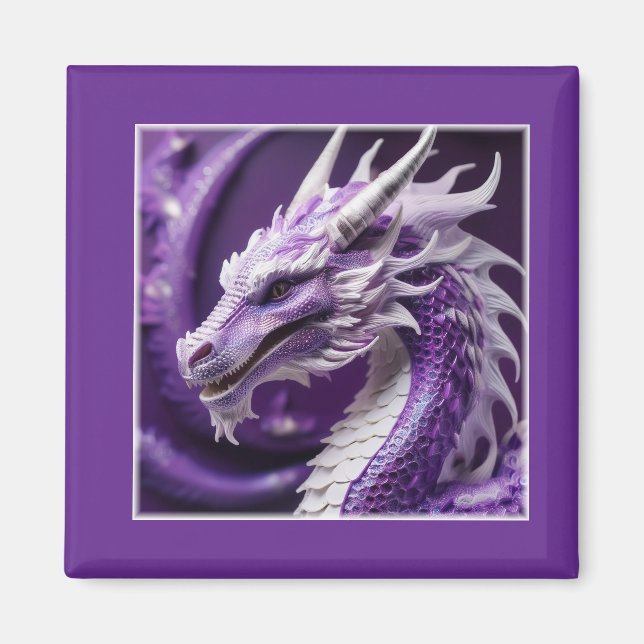 Fantasy Porträtt i Lila & White Dragon Magnet (Framsidan)