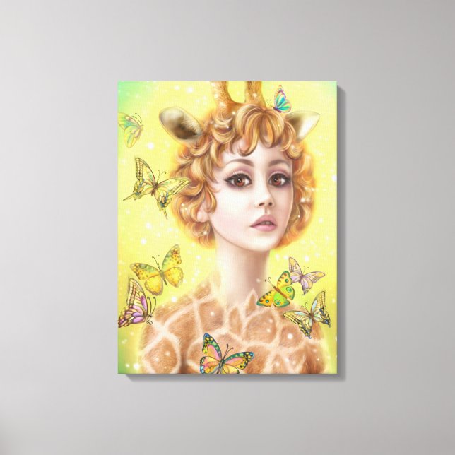 Fantasy porträtt, kvinna giraffe canvastryck (Framsida)