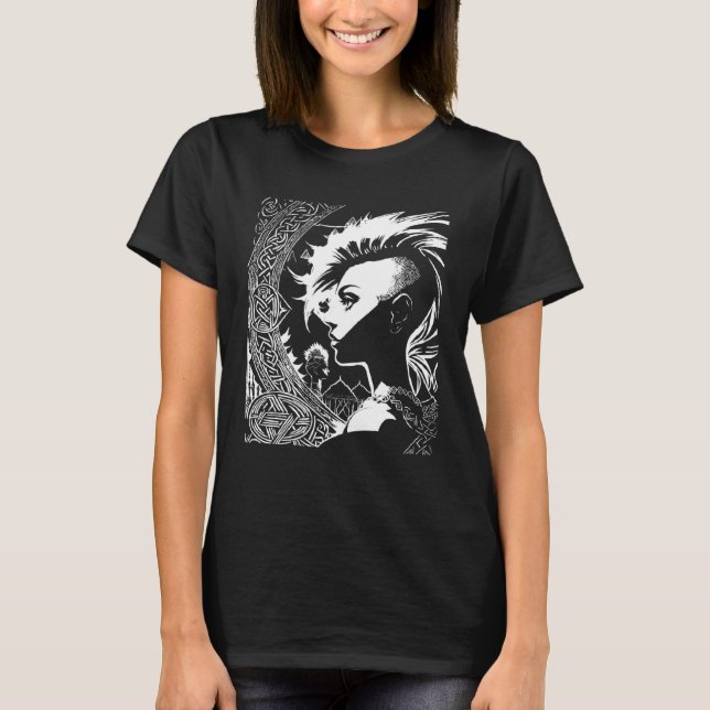 Fantasy Post Punk Celtic Tribal Batcave Girl Gothi T Shirt (Framsida)