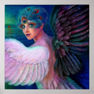 Fantasy Poster Peacock Feather Dam Art Mörk Angel