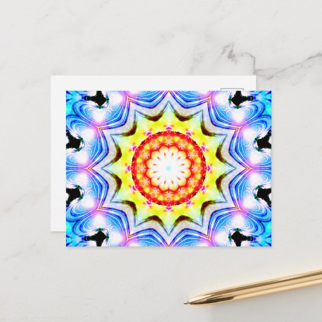 Fantasy Priest Mage Magic Vibrant Mandela Vykort (Fram/Back In Situ)