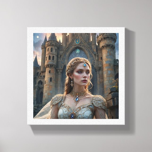 Fantasy Princess med Blue Gem Necklace i Castle Canvastryck (Framsida)