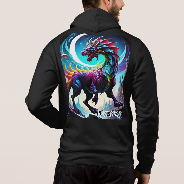Fantasy Rainbow Dragon with Måne Hoodie T Shirt (Baksida)