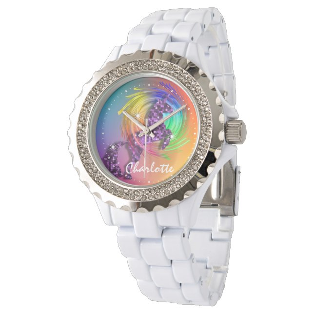 Fantasy Rainbow Unicorn Personlig Armbandsur (Vinklad)