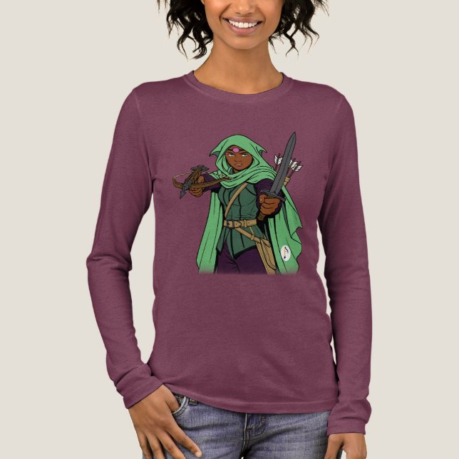 Fantasy Ranger – Grön Huva Äventyrare Konst T Shirt (Framsida)
