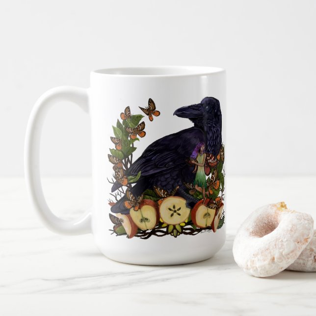 Fantasy Raven Fe Art Kaffemugg (Med munk)