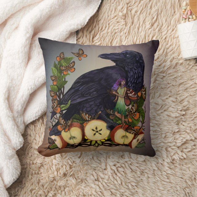 Fantasy Raven Fe Dekorativ kudde (Filt)