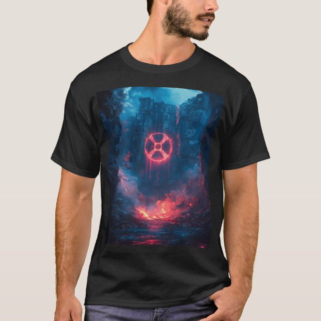 Fantasy Red Radioactive Symbol Digital Art T Shirt (Framsida)
