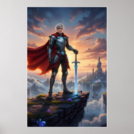 Fantasy riddare krigare med svärd affisch