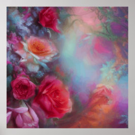 Fantasy Ro målat i persikofärgad Vintage botaniskt Poster