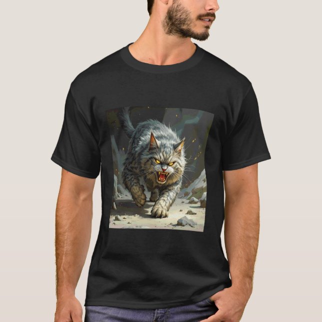 Fantasy Rocks Ilsken Katt T Shirt (Framsida)