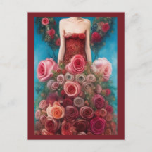 Fantasy Röd ros Bröllop Dress Goth Bride Postcar