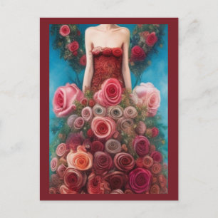 Fantasy Röd ros Bröllop Dress Goth Bride Postcar Vykort