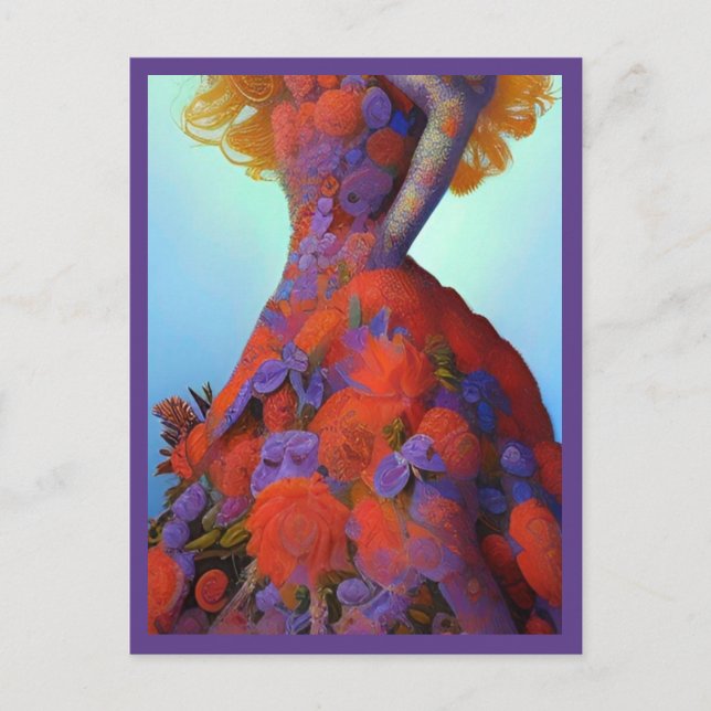 Fantasy Röd ros Bröllop Dress Goth Bride Vykort (Framsida)