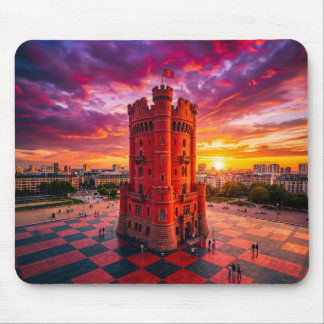 Fantasy röd schack slott byggnad på schackbräde musmatta