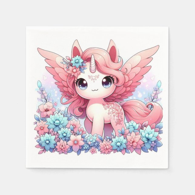 Fantasy Roligt Unicorn Baby Shower Pappersservett (Framsidan)