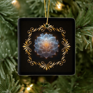 Fantasy Romantic Flower och Guld Ram Julgransprydnad Keramik