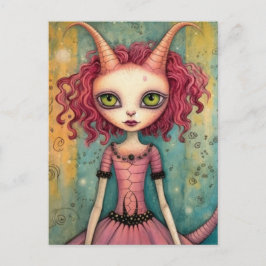 Fantasy Rosa Alien Kvinna Blandad Media Vykort