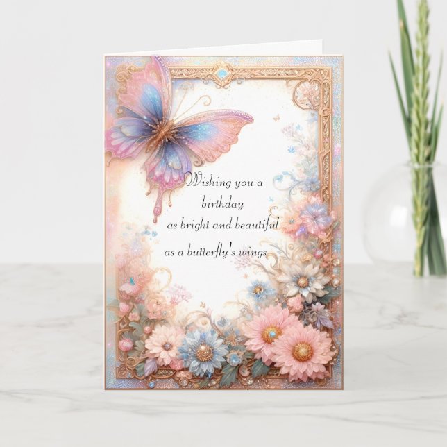 Fantasy Rosa Butterfly Card Kort (Framsida)