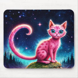 Fantasy rosa cat in magi stjärnnattskog musmatta