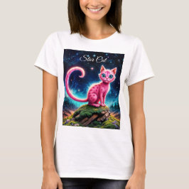 Fantasy rosa cat in magi stjärnnattskog t shirt